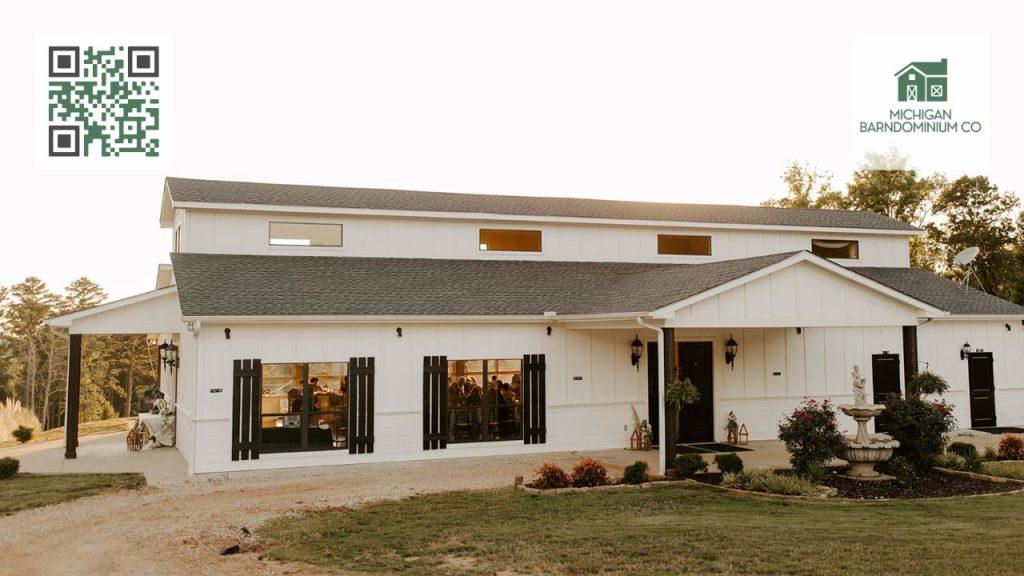 white monitor style barndominium in Sterling Heights